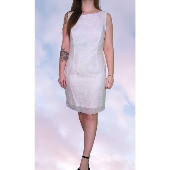 ABS Allen Schwartz Dresses & Skirts - NWT A.B.S by Allen Schwartz Poplin White Y2k Midi Tank Dress Embroidered Flowers